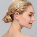 Bridal Jewelry Wedding Flower Crystal Rhinestone Pearl Hair Comb Clip Gold