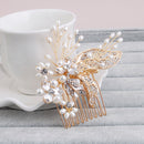 Bridal Jewelry Wedding Flower Crystal Rhinestone Pearl Hair Comb Clip Gold
