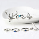 7Pcs Boho Womens Fashion Antlers Finger Ring Set Party Christmas Jewelry