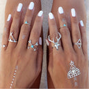 7Pcs Boho Womens Fashion Antlers Finger Ring Set Party Christmas Jewelry