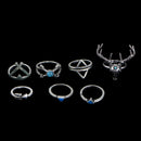 7Pcs Boho Womens Fashion Antlers Finger Ring Set Party Christmas Jewelry