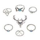 7Pcs Boho Womens Fashion Antlers Finger Ring Set Party Christmas Jewelry