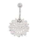 Silver Belly Button Ring Crystal Snowflake Dangle Navel Bar Body Jewelry Piercing