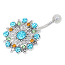 Silver Belly Button Ring Crystal Snowflake Dangle Navel Bar Body Jewelry Piercing
