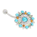 Silver Belly Button Ring Crystal Snowflake Dangle Navel Bar Body Jewelry Piercing