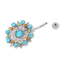 Silver Belly Button Ring Crystal Snowflake Dangle Navel Bar Body Jewelry Piercing