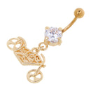 Gold Rhinestone Motorcycle Belly Button Ring Navel Bar Body Piercing Jewelry