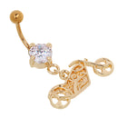 Gold Rhinestone Motorcycle Belly Button Ring Navel Bar Body Piercing Jewelry