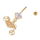 Gold Rhinestone Motorcycle Belly Button Ring Navel Bar Body Piercing Jewelry