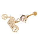 Gold Rhinestone Motorcycle Belly Button Ring Navel Bar Body Piercing Jewelry