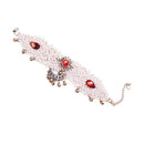 Women Fashion Lace Crystal Flower Bracelet Bells Tassel Charm Beads Anklet