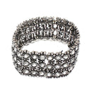 Vintage Crystal Rhinestone Tibetan Silver Wide Stretch Bracelet Bangle