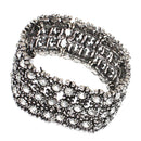 Vintage Crystal Rhinestone Tibetan Silver Wide Stretch Bracelet Bangle