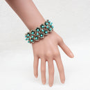 Retro Tibetan Silver Turquoise Bead Stretch Bracelet Bangle Ethnic Jewelry