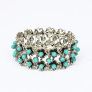 Retro Tibetan Silver Turquoise Bead Stretch Bracelet Bangle Ethnic Jewelry