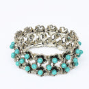 Retro Tibetan Silver Turquoise Bead Stretch Bracelet Bangle Ethnic Jewelry