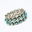 Retro Tibetan Silver Turquoise Bead Stretch Bracelet Bangle Ethnic Jewelry
