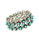 Retro Tibetan Silver Turquoise Bead Stretch Bracelet Bangle Ethnic Jewelry