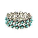 Retro Tibetan Silver Turquoise Bead Stretch Bracelet Bangle Ethnic Jewelry