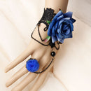 Vintage Multi Layer Black Lace Bracelet with Adjustable Rose Ring Jewelry