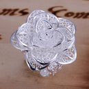 Silver Plated Hollow Rose Flower Vintage Rings Jewelry Women's Ring Size 8