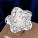 Silver Plated Hollow Rose Flower Vintage Rings Jewelry Women's Ring Size 8