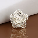 Silver Plated Hollow Rose Flower Vintage Rings Jewelry Women's Ring Size 8