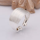 Silver Wide Multi-line Open Adjustable Stainless Steel Ring for Women Girl