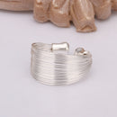Silver Wide Multi-line Open Adjustable Stainless Steel Ring for Women Girl