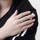 Silver Wide Multi-line Open Adjustable Stainless Steel Ring for Women Girl