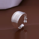 Silver Wide Multi-line Open Adjustable Stainless Steel Ring for Women Girl