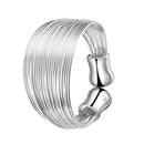 Silver Wide Multi-line Open Adjustable Stainless Steel Ring for Women Girl