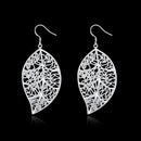 Fashion Silver Plated Filigree Leaf Long Drop Dangle Earring Jewelry