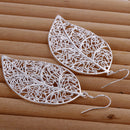 Fashion Silver Plated Filigree Leaf Long Drop Dangle Earring Jewelry