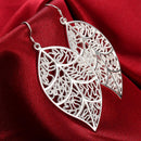 Fashion Silver Plated Filigree Leaf Long Drop Dangle Earring Jewelry