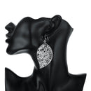 Fashion Silver Plated Filigree Leaf Long Drop Dangle Earring Jewelry