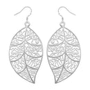 Fashion Silver Plated Filigree Leaf Long Drop Dangle Earring Jewelry
