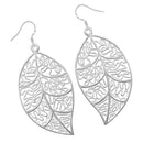 Fashion Silver Plated Filigree Leaf Long Drop Dangle Earring Jewelry
