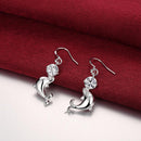 Cute Silver Womens Dolphin Animal Design Dangle Drop Hook Earrings Eardrop Jewelry Gift