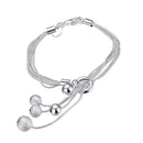 Women Silver Plated Stainless Steel Multi-line Chain Bangle Beads Dangle Lobster Charm Cuff Bracelet for Women Girl