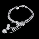 Women Silver Plated Stainless Steel Multi-line Chain Bangle Beads Dangle Lobster Charm Cuff Bracelet for Women Girl