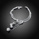 Women Silver Plated Stainless Steel Multi-line Chain Bangle Beads Dangle Lobster Charm Cuff Bracelet for Women Girl