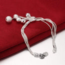 Women Silver Plated Stainless Steel Multi-line Chain Bangle Beads Dangle Lobster Charm Cuff Bracelet for Women Girl