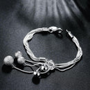 Women Silver Plated Stainless Steel Multi-line Chain Bangle Beads Dangle Lobster Charm Cuff Bracelet for Women Girl