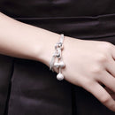 Women Silver Plated Stainless Steel Multi-line Chain Bangle Beads Dangle Lobster Charm Cuff Bracelet for Women Girl