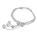 Women Silver Plated Stainless Steel Multi-line Chain Bangle Beads Dangle Lobster Charm Cuff Bracelet for Women Girl