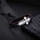 Vintage Metal Cross Leather Braided Rope Bangle Bracelet Wristband Men Women