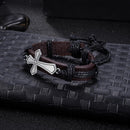 Vintage Metal Cross Leather Braided Rope Bangle Bracelet Wristband Men Women