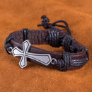 Vintage Metal Cross Leather Braided Rope Bangle Bracelet Wristband Men Women