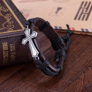 Vintage Metal Cross Leather Braided Rope Bangle Bracelet Wristband Men Women